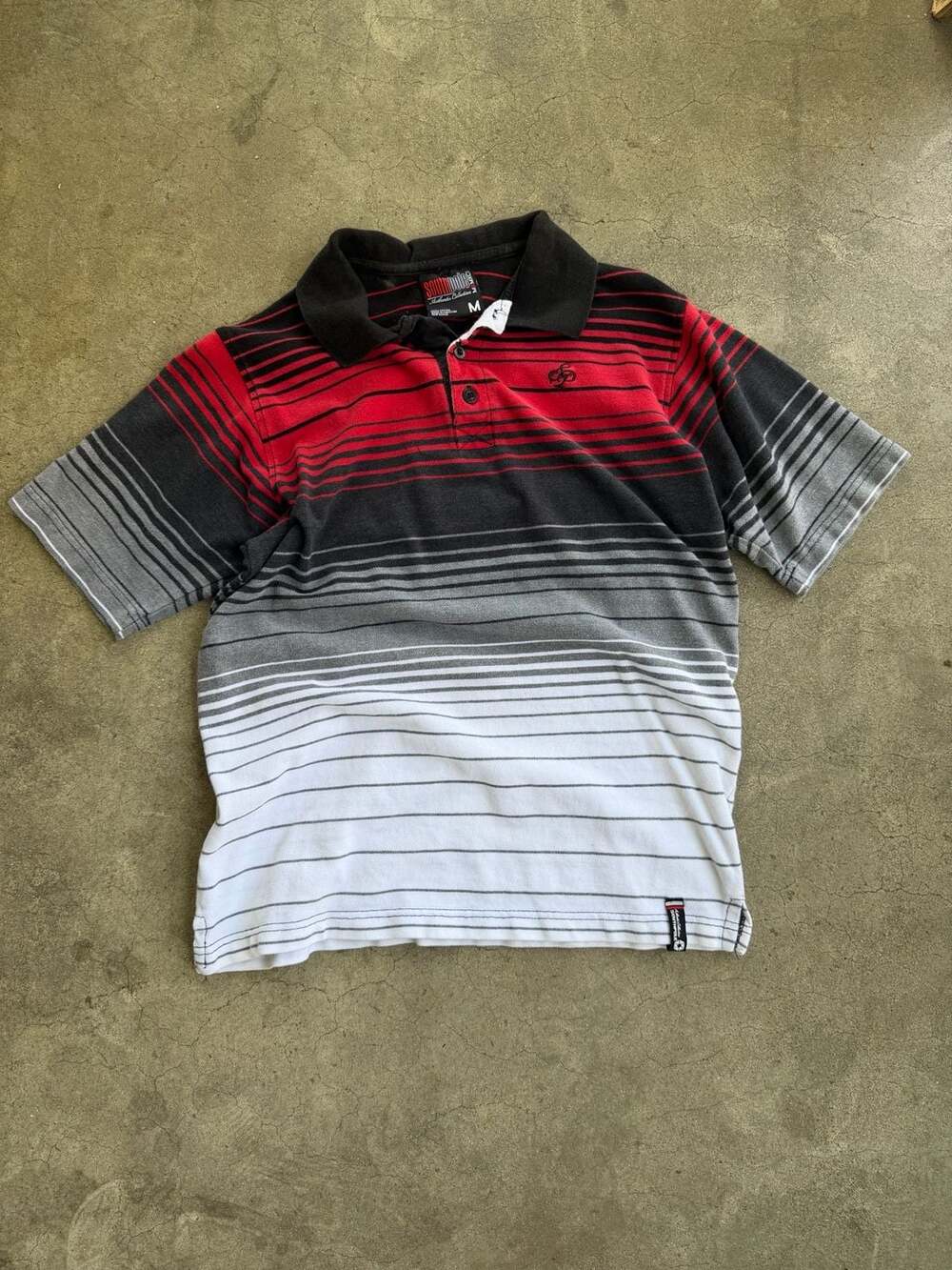 Y2K Southpole Striped Ombre Polo Shirt Red Black White Size M